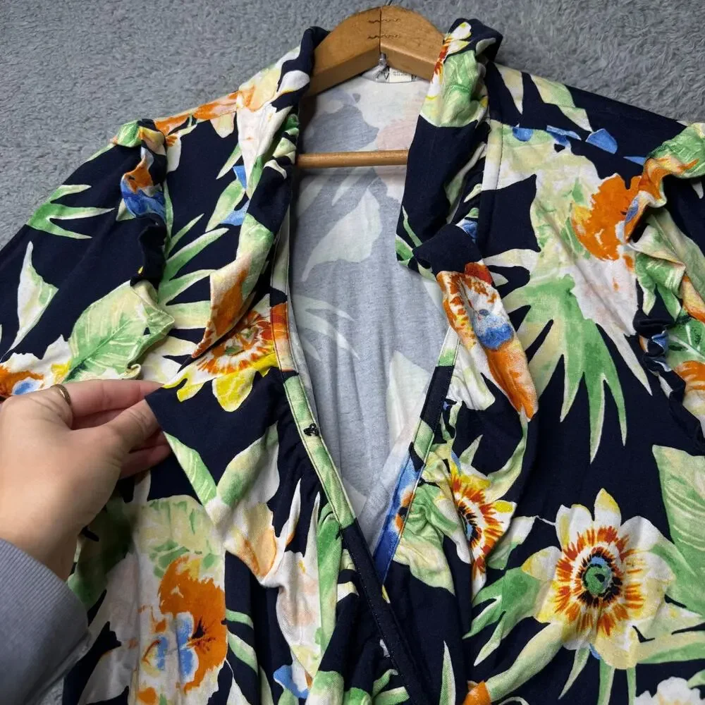 Ralph Lauren Blouse Women's Large Blue Floral Ruffle Sleeve Top - Picture 4 of 10